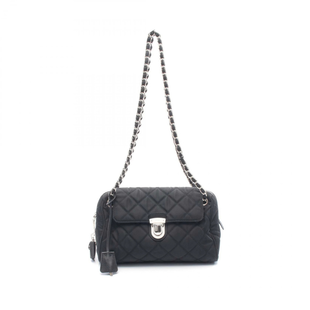 Prada TESSUTO IMPUNTU Quilted Shoulder Bag Saffiano Leather Black
